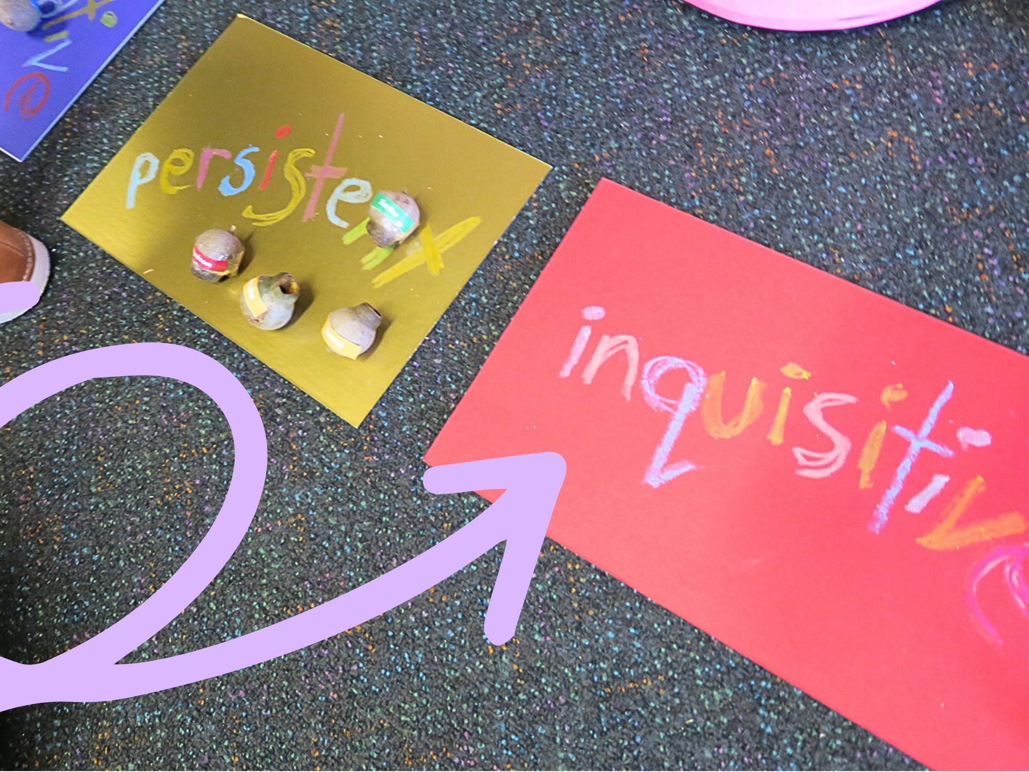 picture of cards with persistent and inquisitive written on them